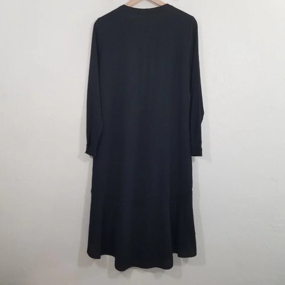 COS Button Up V-Neck Long Sleeve Dress with Pockets Black